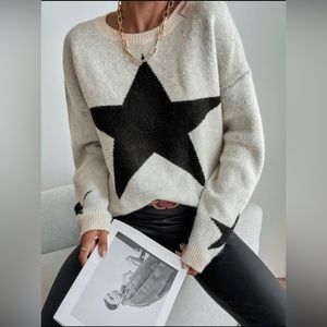 Drop Shoulder Star Pattern Sweater